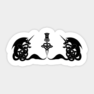 Celtic unicorns and thistle silhouette Sticker